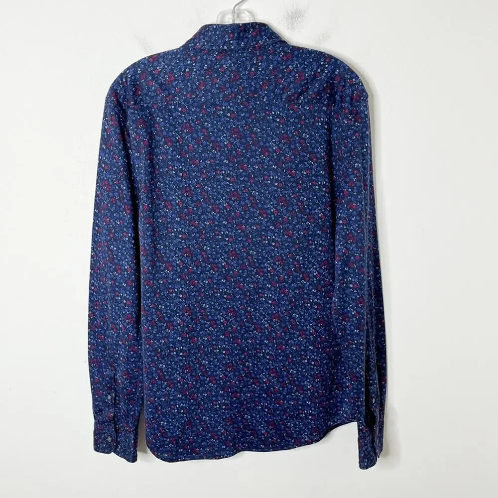 Banana Republic Men's Button Up Shirt M Blue Floral Long Sleeve Performance Knit